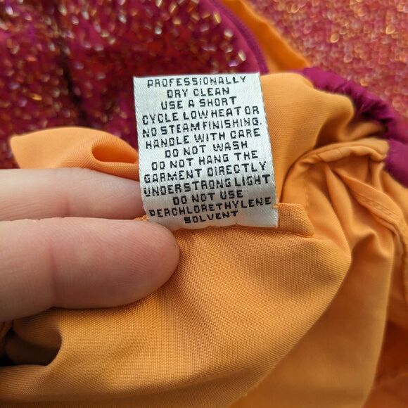 Sean Collection Prom Dress Maxi Gown Y2K Beaded Silk Shoulder Slit Sheath Pink L - Picture 12 of 14